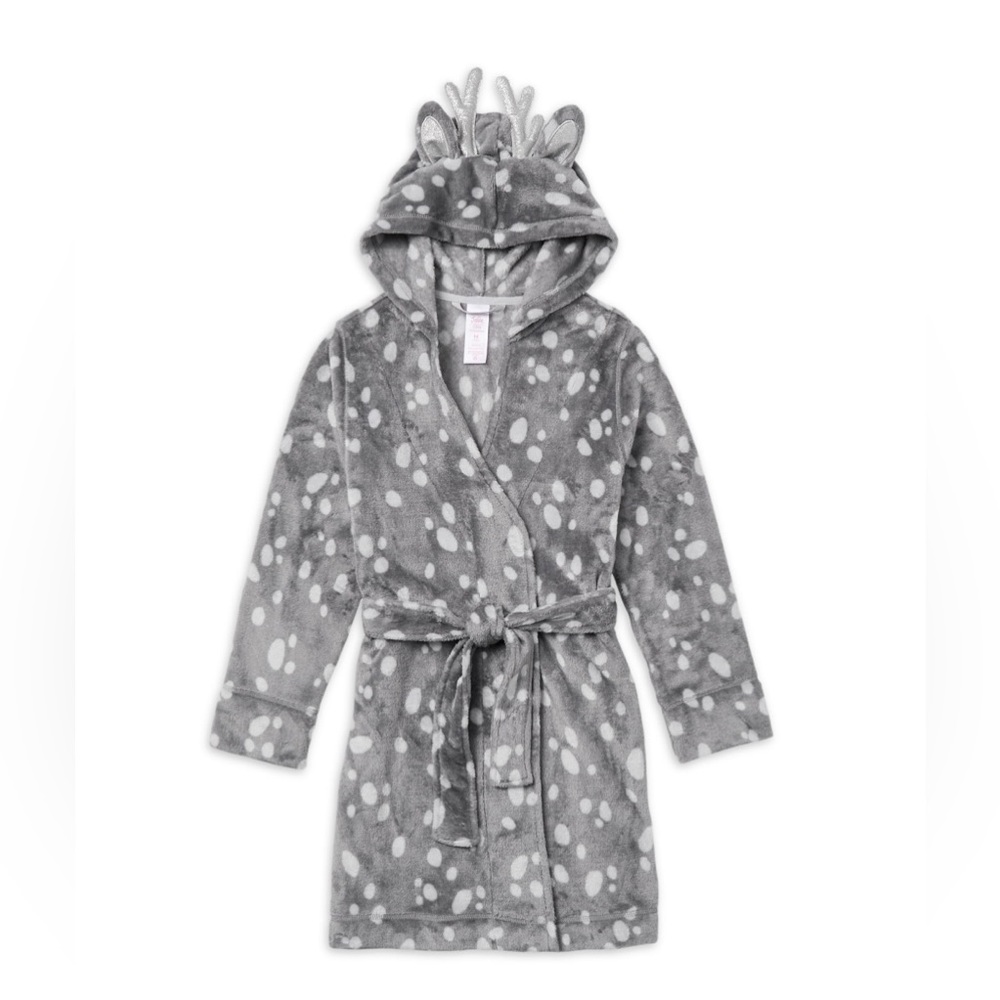 Justice Girls Reindeer Deer Hooded Felt Wrap Robe w/ Belt & 3D Antlers XL 16-18